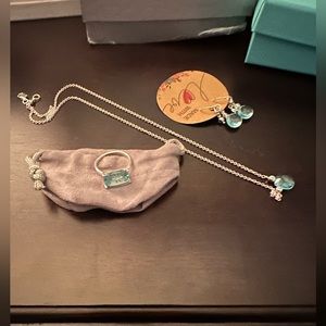 New SET of blue aquamarine silver 925 necklace and matching earrings.